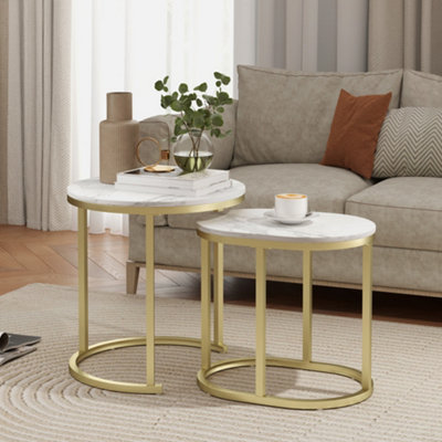 Homcom 2 Pcs Coffee Table With Faux Marble Side Accent Tables White from B&Q