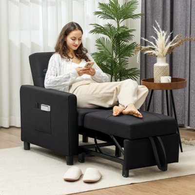 B&Q -  Folding Chair BedSleeper Chair With PillowSide PocketsBlack