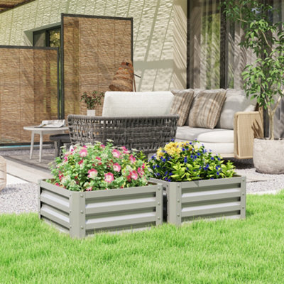 Outsunny Set Of 2 Raised Garden Bed Galvanised Planter BoxLight Grey from B&Q