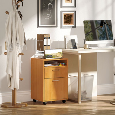 Homcom Filing Cabinet With Drawers And Open Shelf, Natural 60Cm