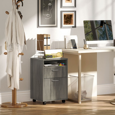Homcom Grey Filing Cabinet With Drawers And Open Shelf, 60Cm