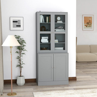 Homcom Modern Bookcase Display Storage Cabinet W/ Doors Adjustable Shelves