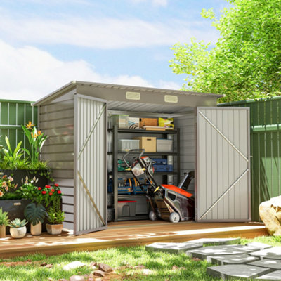 Outsunny 8 X 4Ft Metal Garden Storage Shed With Double Doors, Light Grey