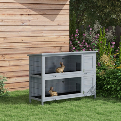 B&Q -  Rabbit HutchGuinea Pig Hutch With No-Leak Trays & DividerGrey
