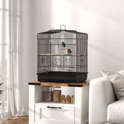 59cm Large Bird Cage with Stand, Perches, Food Bowls, Swing, Black