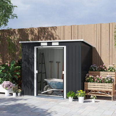 Outsunny 7 X 4Ft Metal Garden Storage Shed W/ Double Door Dark Grey