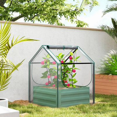 Outsunny Green Raised Garden Bed Planter Box With House, Clear And