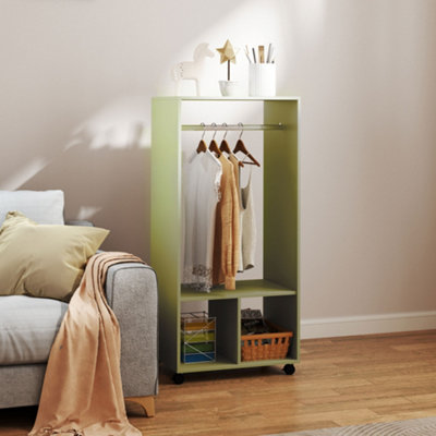 B&Q -  Open Wardrobe Clothes Rail Bedroom Clothes Storage Rod Shelves Green