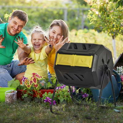 Outsunny Yellow Outdoor Tumbling Compost Bin With Dual Chamber, 160L