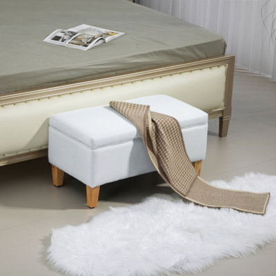 Homcom Cream Linen Storage Ottoman Storage Box Footstool With Rubberwood Legs 120Kg