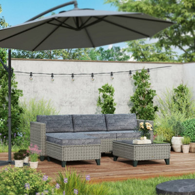B&Q -  5 Pcs Rattan Garden Furniture Set With Glass Coffee Table Dark Grey