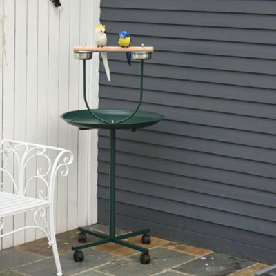 PAWHUT Bird Perch Stand, T-Stand Bird Training with Perch, Wheels, Bowls, Green - Image 6