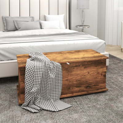 HOMCOM Storage Chest Large 114L Blanket Box 100x40x40cm, Rustic Brown | Shoe Bench with Safety Hinged Lid, Storage Trunk, Bed End Bench, Bedroom, Hallway, Living Room, Playroom - Image 11