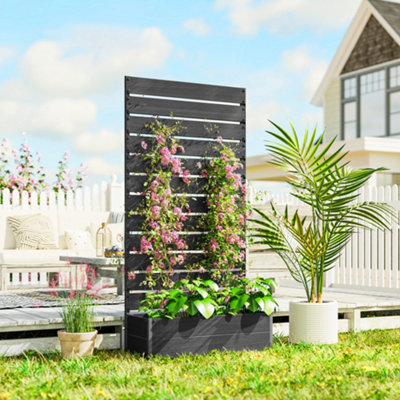 B&Q -  Raised Garden Bed With Trellis Standing Patio Planter Box Black