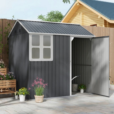 Outsunny 7 X 6 Ft Metal Garden Shed Outdoor Storage Shed W/ Door, Dark Grey