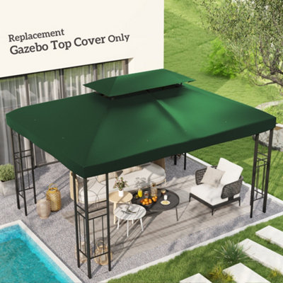 Outsunny 3X4m Gazebo Replacement Roof Canopy 2 Tier Top Uv Cover Green