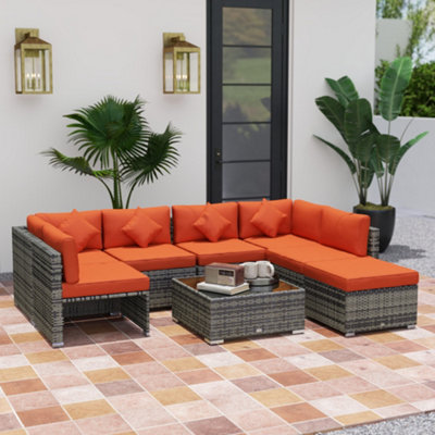 Outsunny 8 Pieces Patio Rattan Sofa Set Outdoor Garden Furniture Set Orange from B&Q