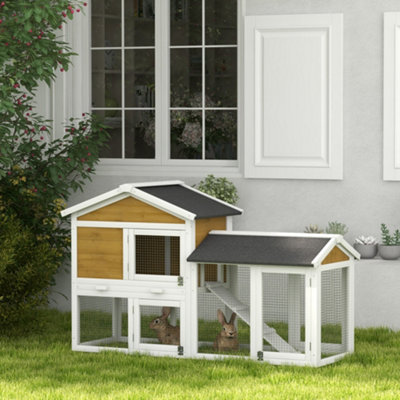 Pawhut Rabbit HutchGuinea Pig Hutch Outdoor Double Tier W/ RampYellow from B&Q