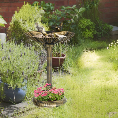 B&Q -  81Cm Tall Bird Bath With 2 Decorative Birds For GardenBronze Tone