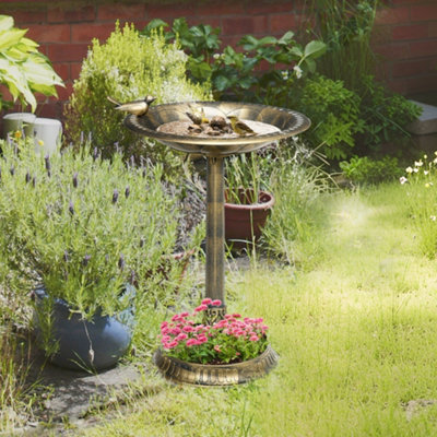 B&Q -  72Cm Tall Bird Bath With Bird Decoration For GardenBronze Tone