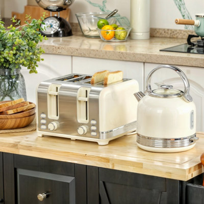 B&Q -  1.7L 3000W Fast Boil Electric Kettle And 4 Slice Toaster SetCream