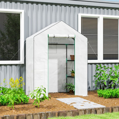 B&Q -  Walk-In Greenhouse With 4 ShelvesOutdoor Small GreenhouseWhite