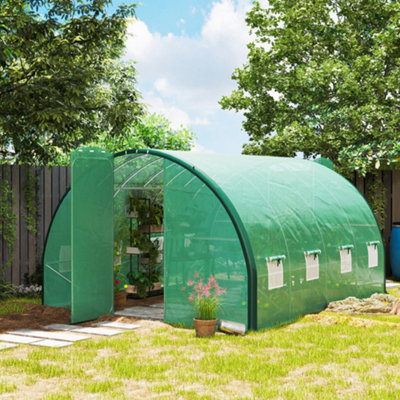 Outsunny Tunnel House Upgraded Structure, Hinged Doors, 4 X 3(M), Green