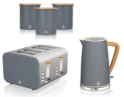 Swan Nordic Slate Grey 5-Piece Kitchen Set1.7L Cordless Kettle4-Slice Toaster & 3 Canisters from B&Q