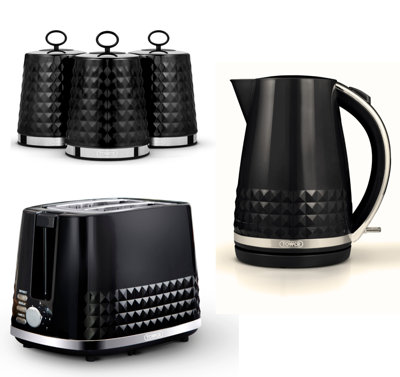 B&Q -  Solitaire 1.5L Kettle2-Slice Toaster & 3 Canisters Kitchen Set In Black With Chrome Accents