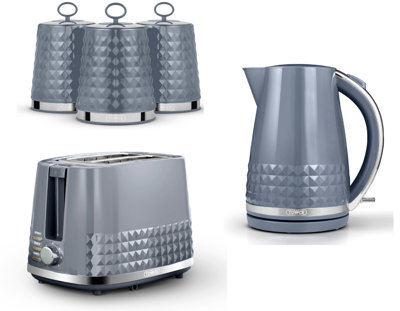 Tower Solitaire 3K 1.5L Kettle2-Slice Toaster & 3 Canisters Matching Set Grey With Chrome Accents from B&Q