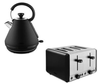 Tower Sera Pyramid Kettle And 4-Slice Toaster SetBlack With Smoked Trim