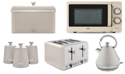 246 Tower Cavaletto Latte 7-Piece Kitchen Set1.7L 3Kw Kettle4-Slice Toaster800W 20L MicrowaveBread BinCanisters from B&Q