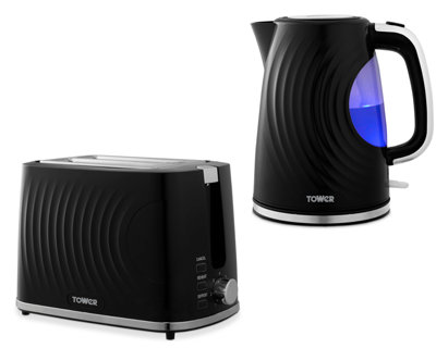 Tower Sonar 1.7L 3Kw Kettle And 2-Slice Toaster SetBlack With Chrome Accents from B&Q