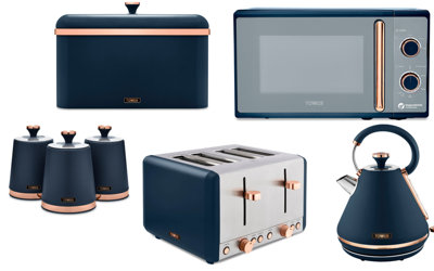 Tower Cavaletto 7-Piece Midnight Blue & Rose Gold Kitchen Set from B&Q