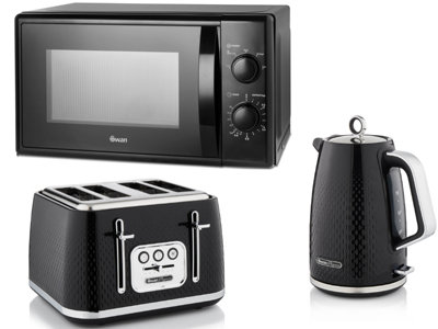Swan Elegance 1.7L 3Kw Kettle4-Slice Toaster & 700W 20L Microwave Matching Black Set from B&Q