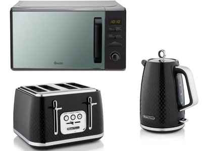 Swan Elegance Kettle4 Slice Toaster & 800W 20L Digital Microwave Set In Black3-Piece Matching Kitchen Set from B&Q
