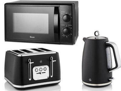 Swan Serenity Black 3-Piece Kitchen Set1.7L 3Kw Kettle4-Slice Toaster700W 20L Microwave from B&Q