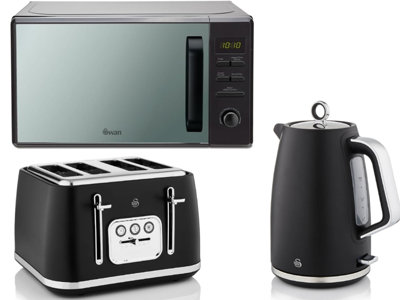 Swan Serenity Matching Kitchen Set1.7L 3Kw Kettle4-Slice Toaster & 800W 20L Digital MicrowaveBlack. from B&Q