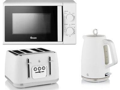 Swan Serenity White 1.7L 3Kw Kettle4-Slice Toaster And 700W 20L Manual Microwave Matching Set from B&Q