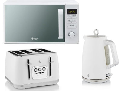 Swan Serenity White 3-Piece Kitchen Set1.7L 3Kw Kettle4-Slice Toaster & 800W 20L Digital Microwave from B&Q