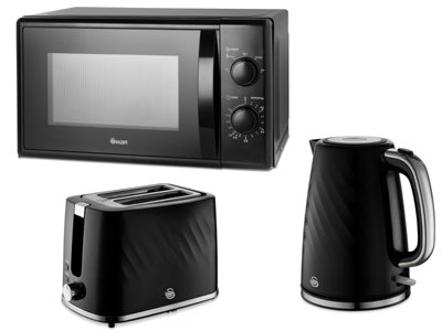 Swan Windsor Black Kitchen Appliance SetKettleToaster & Microwave from B&Q