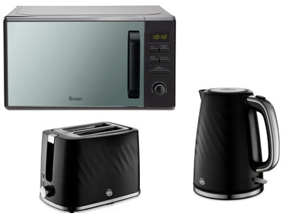 Swan Windsor Black Kitchen Set: KettleToaster & Microwave from B&Q