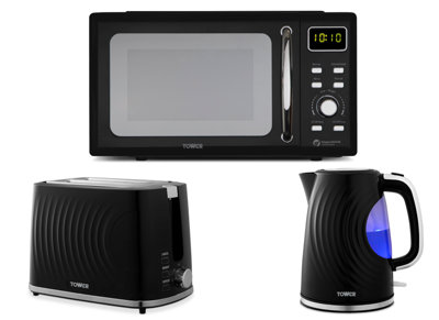 Tower Sonar White Kettle 2 Slice Toaster And Digital Microwave Kitchen Set from B&Q