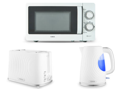 Tower Sonar White Kitchen Appliance Set: KettleToaster & Microwave from B&Q