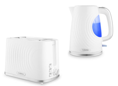 Tower Sonar White 1.7L 3Kw Kettle And 2-Slice Toaster Matching Set With Chrome Accents And Ripple Design from B&Q