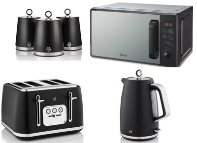 Swan Serenity Black 1.7L 3Kw Kettle4-Slice ToasterCanisters And 20L 800W Digital Microwave Sm4421BlkMatching Set Of 6. from B&Q