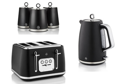 Swan Serenity Black 1.7L 3Kw Kettle4-Slice Toaster And TeaCoffeeSugar CanistersMatching 5-Piece Kitchen Set from B&Q