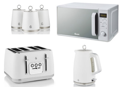 Swan Serenity White Matching Kitchen Set1.7L 3Kw Kettle4-Slice 2100W Toaster20L 800W MicrowaveCanisters from B&Q