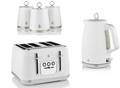 Swan Serenity White 1.7L 3Kw Kettle4-Slice Toaster And 3 CanistersMatching Kitchen Set Of 5 from B&Q