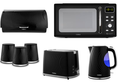 Tower Sonar 7-Piece Black Kitchen Set With KettleToasterMicrowave And Storage Canisters from B&Q